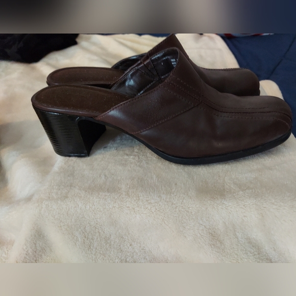 Clarks Leather Backless Heeled Mule Slip On Shoes Brown Size 10 79689 - Picture 7 of 9